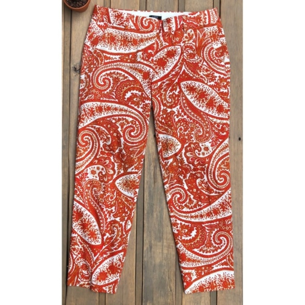 J. Crew City Fit Pant Orange Paisley Work Career